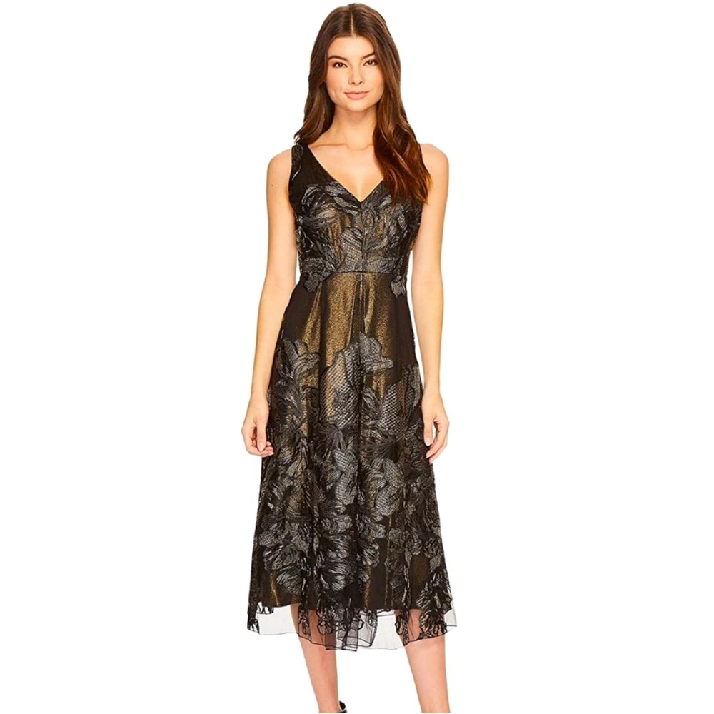 Eva Franco Devora Black and Gold Midi Dress